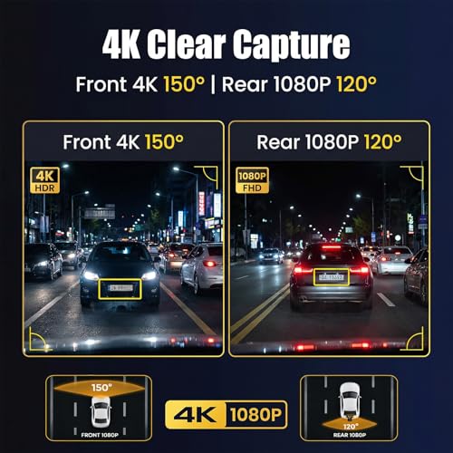 SIXTOP 4K Dash Cam Front and Rear, 4K+1080P Dual Dash Camera for Cars with 64G Card, GPS, BSD/ADAS/LCA Night Vision WDR WiFi &App Control G-Sensor 3” IPS Screen Loop Recording 24H Parking Mode