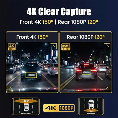 SIXTOP 4K Dash Cam Front and Rear, 4K+1080P Dual Dash Camera for Cars with 64G Card, GPS, BSD/ADAS/LCA Night Vision WDR WiFi &App Control G-Sensor 3” IPS Screen Loop Recording 24H Parking Mode