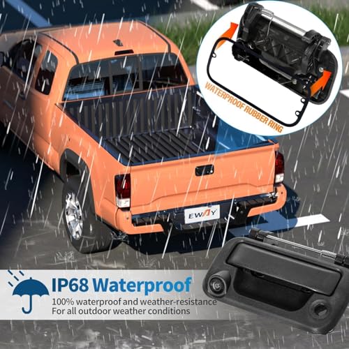 EWAY Tailgate Handle Rear Backup Camera for 2004-2016 Ford F150 F250 F350 F450 F550 Super Duty Explorer Lobo, Lincoln Mark LT Tailgate Latch Door Handle Reverse Back Up Camera RCA Connector w/Key Hole