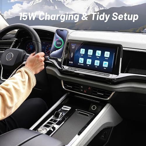 Magnetic Phone Holder for Volkswagen Atlas (2024 2025 2026, 12inch) / VW Altas Cross Sport, 15W Wireless Car Charger for iPhone & Samsung, 360 & Hands Free, with Storage Box, New Car Accessories - size: Volkswagen Atlas | 2024-2026