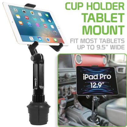 Cellet Universal Car Cup Holder Tablet Mount – Adjustable Gooseneck Stand for iPad, Galaxy, Kindle, Smartphones & More – Stable Base Fits Cup Holders 2.5"-4" for Front & Back Seat Use - style: Tablet 13in Neck