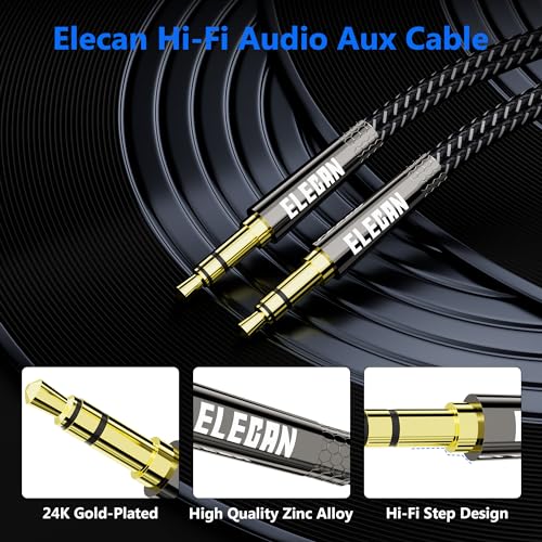 Elecan 3.5mm AUX Cable 4 Ft/2 Pack (Hi-Fi Sound-Zinc Alloy Case-OD 3.5MM-Ultra Slim&Soft) Auxiliary Stereo Audio Cable Braided 1/8 inch 3.5 mm AUX Cord for Headphones,Car,Home Stereos, Speaker,Phones - size: 4FT-2PK, style: Straight to Straight