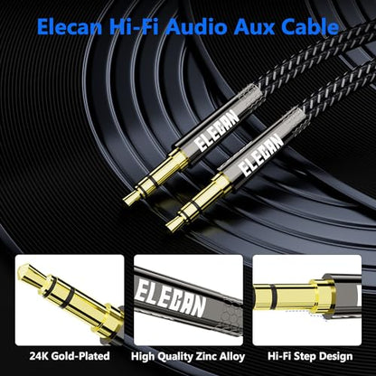 Elecan 3.5mm AUX Cable 15 Ft/2 Pack (Hi-Fi Sound-Zinc Alloy Case-OD 3.5MM-Ultra Slim&Soft) Auxiliary Stereo Audio Cable Braided 1/8 inch 3.5 mm AUX Cord for Headphones,Car,Home Stereos, Speaker,Phones - size: 15FT-2PK, style: Straight to Straight