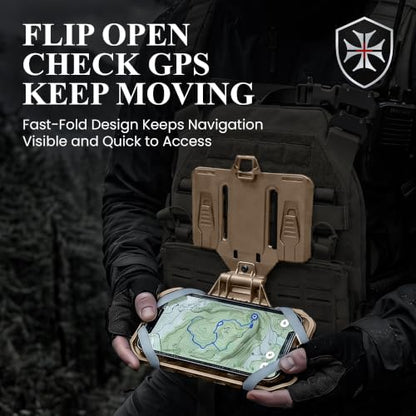 Pathfinder Universal MOLLE Phone, Navigation and GPS Rig – Folding Tactical Phone Holder for Tactical Vests, Chest Rigs, and Backpacks, Fits Devices 3.5" to 6.75" - Coyote Brown - color: Coyote Brown