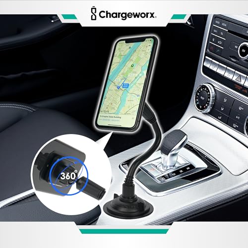 CHARGEWORX Magnetic Cupholder Phone Mount – Universal Car Cell Phone Holder with 360° Adjustable Gooseneck & Twist-Lock Base, Hands-Free Magnetic Mount for iPhone MagSafe & Android - size: No Size