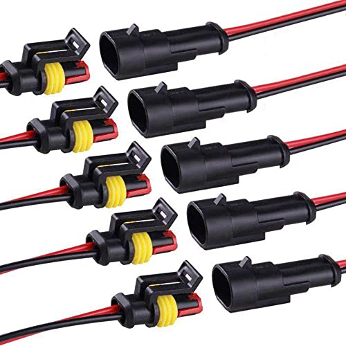 16 AWG 2 Pin Connector, 2 Wire Connector for Car, Truck, Boat, and Various Applications, Male and Female Wire Waterproof Connection (5 Kit) - size: 2 PIN