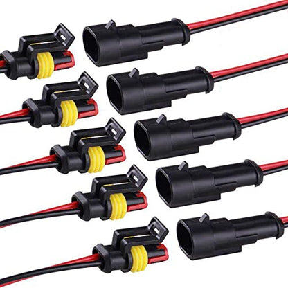 16 AWG 2 Pin Connector, 2 Wire Connector for Car, Truck, Boat, and Various Applications, Male and Female Wire Waterproof Connection (5 Kit) - size: 2 PIN