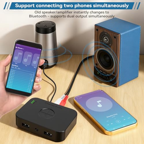 M2R Bluetooth 6.0 Receiver Adapter - Audio Streaming for Home Stereo, Speakers, Amplifiers with Low Latency - Supports RCA/AUX/USB Output, Hi-Fi Sound Quality