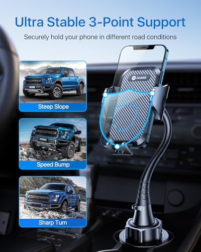 andobil Upgraded 15" Cup Holder Phone Holder, 【Solidest & Adjustable】 Military-Grade Long Gooseneck Cup Phone Holders for Your Car Truck, Car Phone Holder for iPhone 17 Pro Max 16 15 14/Samsung/Pixel - color: Gooseneck-Black