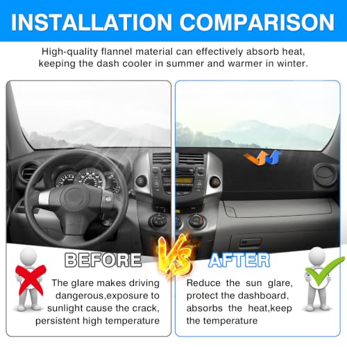 Autorder Dashboard Cover Mat for Toyota RAV4 2006-2012 Accessories Dash Cover Upgrade Polyester Dash Mat Sunshade Glare UV Rays Protector - size: Black 06-12 RAV4