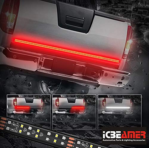ICBEAMER Single Row 60 inch LED 2 Color Red White for Pick up/Truck Tailgate Light Bar Side Bed Light Strip Bar IP67 Waterproof Reverse- 5 Functions Brake/Running/Sequential Turn Signals/Reverse - size: 60" Single Row