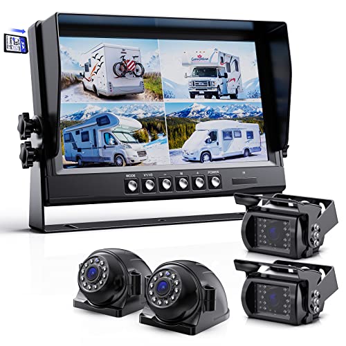 eRapta 1080P Wired Backup Camera System Kit,9" HD DVR Monitor with IP69 Waterproof Reverse/Side View Camera for RV Truck/Semi Box Truck/Trailer A9 - color: Grey