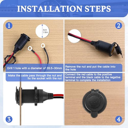 Cigarette Lighter Socket 4FT, 12V Cigarette Lighter Socket 2.5mm²/13AWG, 12V Power Outlet 20A Waterproof and Dustproof, 12V Outlet Socket with Inline Fuse Holder, Car Fuses 20A 25A by XIOGZAXI - size: 13AWG&(4FT/1.2m)