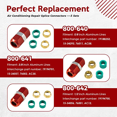 Replace for 800-640, 800-641, 800-642, Air Conditioning Repair Splice Connector Kit fits for 5/8 in. 3/8 in. 1/2 in. Aluminum Lines, Universal Fit for Line to Line Repair - size: 800-640 800-641 800-642