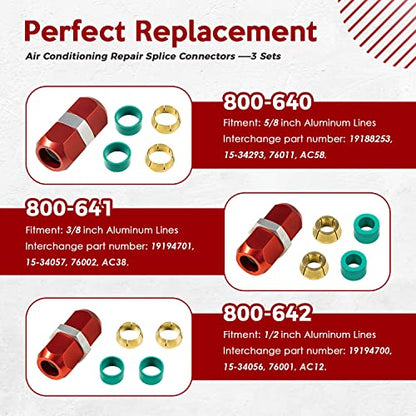 Replace for 800-640, 800-641, 800-642, Air Conditioning Repair Splice Connector Kit fits for 5/8 in. 3/8 in. 1/2 in. Aluminum Lines, Universal Fit for Line to Line Repair - size: 800-640 800-641 800-642