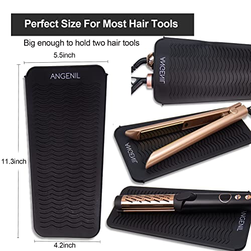 ANGENIL Silicone Heat Resistant Travel Mat Pouch for Titanium Ceramic Flat Iron, Hair Straightener Professional and Curler 2 in 1, Curling Wand, Crimper Hair Iron Tools, Food Grade Silicone, Black - color: Black