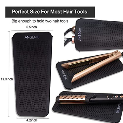 ANGENIL Silicone Heat Resistant Travel Mat Pouch for Titanium Ceramic Flat Iron, Hair Straightener Professional and Curler 2 in 1, Curling Wand, Crimper Hair Iron Tools, Food Grade Silicone, Black - color: Black