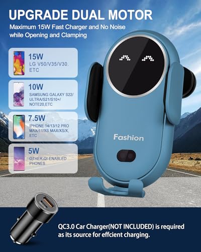Wireless Car Charger, Phone Mount for Car Wireless Charger Smart Sensor Air Vent, Automatic Clamping Phone Holder Compatible with iPhone 14/13/12/11//XS/XR/8, Samsung S22/S21/S20/Note 20, etc Sea Blue - color: Sea blue