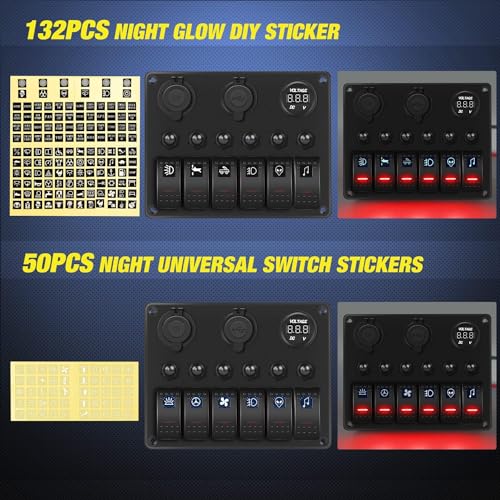 Nilight 6 Gang Rocker Switch Panel On Off with Resettable Circuit Breaker - color: Red, size: 6+3 Gang Dual USB