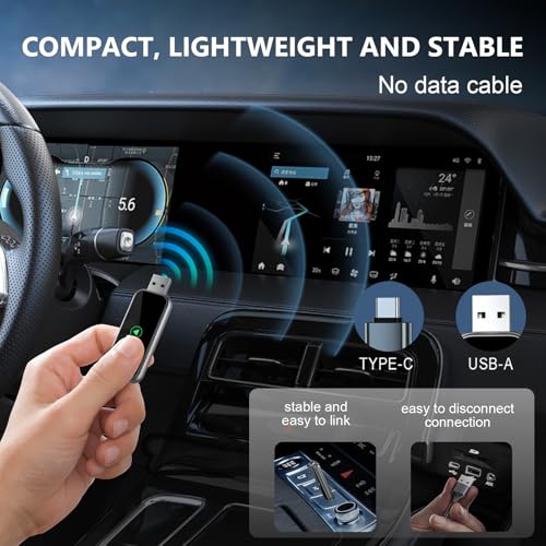 Wireless CarPlay Adapter, 2-in-1 Wired to Wireless CarPlay/Android Auto Converter, Plug & Play, Siri Control, Universal Compatibility for 1000+ Cars, iPhone & Android (Silvery Grey)