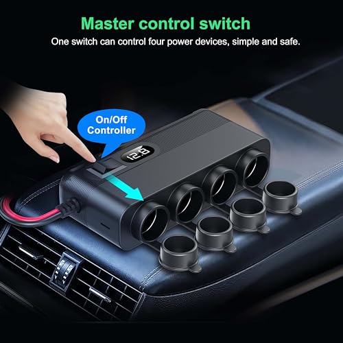 12V Socket Power Outlet + Magsafe Car Mount Charger,10FT Cable 24V 216W Multi Port Outlet, 15W Wireless Car Cigarette Lighter Phone Charger