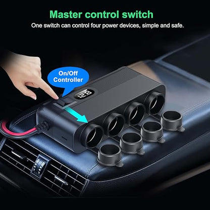 12V Socket Power Outlet + Magsafe Car Mount Charger,10FT Cable 24V 216W Multi Port Outlet, 15W Wireless Car Cigarette Lighter Phone Charger