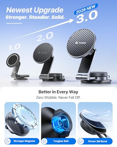 andobil 3rd Gen Tesla Phone Mount 【Upgrade Adhesive & Upgrade Stongest Magnet】 Phone Holder for Tesla New Model Y Juniper Model 3, 360° Adjustable Tesla Phone Holder fits iPhone 17 16 15 14 Pro Max - color: Black