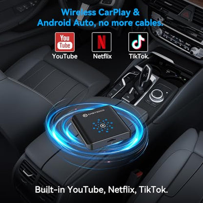 Magic CarPlay AI Box, Wireless CarPlay & Android Auto Adapter with Netflix/YouTube/TikTok, Plug & Play, Car Play Wireless Adapter Compatible with iPhone 7+/iOS 10+ & Android 11+ - color: Ink Black