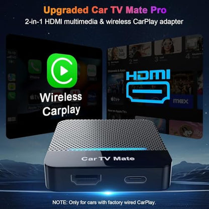 Car TV Mate-HDMl Multimedia Adapter for Fire T V Stick/Google T V Sticks/Game Consoles/Screen Throwers,2 in 1 Carplay TV Adapter with HDMI and USBC Port for iPhone, Convert Wired to Wireless Car Play