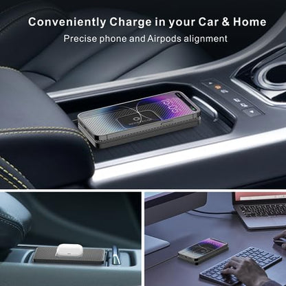 Wireless Car Charger Pad, REESTECQI 15W Wireless Charging Pad for Car Non Slip Phone Car Wireless Charger [40W Car Charger Included] for iPhone 17 16 15 14 13, AirPods 3/Pro 2, Samsung S26/S25/S24