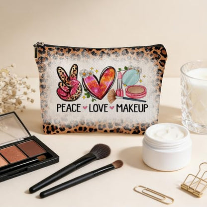 JIUWEIHU Peace Love Makeup Bag, Leopard Print Gifts for Women Cosmetic Bags - color: Multicolor 0067