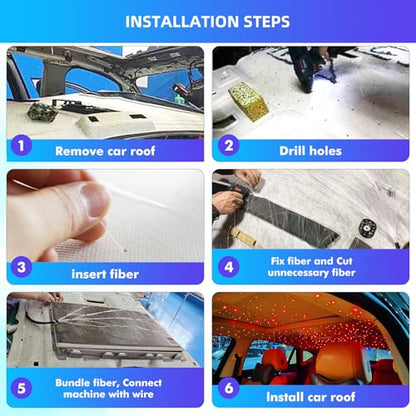 Split Headliner Star Light Kit, 540pcs Ceiling Fiber Optic Lights APP/Remote Control Music Mode RGBW Sound Activated Easy to Hide for Car Roof Home Ceiling Lights - size: 540pcs of 6.5ft(0.02+0.03in)