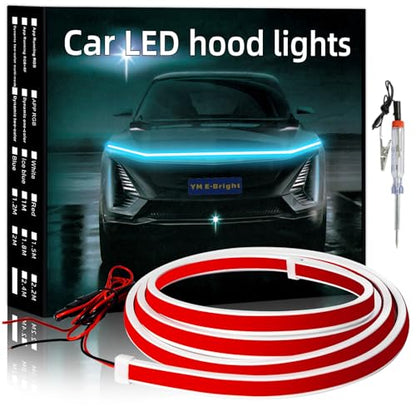 YM E-Bright LED Hood Light Strip, 59in Ice Blue Dynamic Scan DRL 12V 1Set - color: Dynamic Ice Blue, size: 59 inches