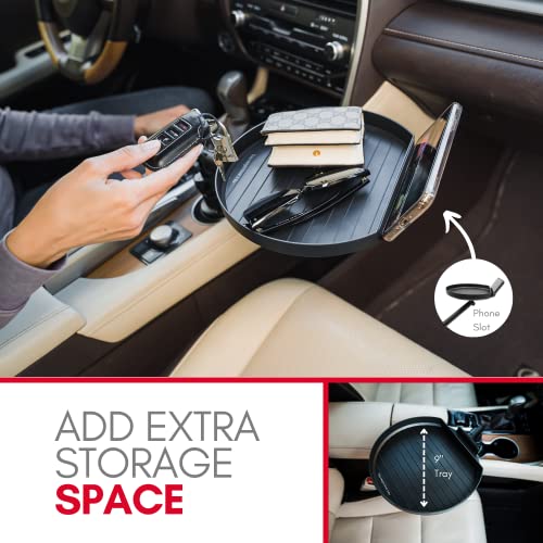 Macally Cup Holder Tray for Car - Adjustable Car Tray Table - Perfect Car Food Tray for Eating with Phone Slot and Swivel Arm - Car Organizer - size: original