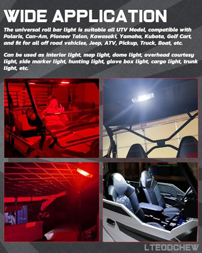 UTV Interior Dome Light Red/White with Switch, Roll Bar Mount LED Light - color: Red