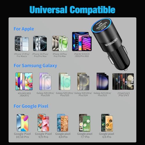 6 Pack 35W USB C & USB A Dual Ports Car Chargers for iPhone/Android Phones