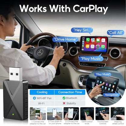 Wireless CarPlay Adapter, Mini USB-A/Type-C Dongle for iOS 10+, 2016+ Cars