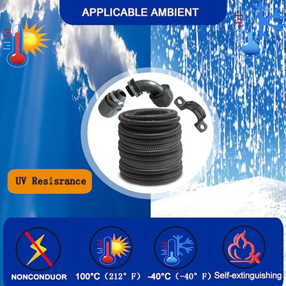 (1/2" Dia * 100 Feet) Yariwiz Black Special Extra Flexible Electrical Conduit Liquid Tight PVC Conduit Kit with 5 PCS Coupling, 5 PCS Elbow and 10 PCS Strap, Sealtight Seal Flex Liquidtight Wire - style: 1/2 inch-100ft-Kit