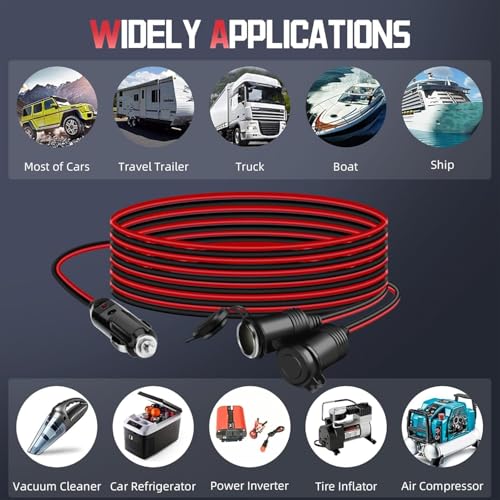 DC 12V/24V 1 to 2 Car Cigarette Lighter Splitter 13FT 16AWG 240W - size: 13FT