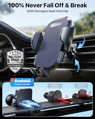 andobil Car Phone Holder, 2026 Military-Grade 89lbs Strongest Suction Phone Holders for Your Car Dashboard/Windshield/Vent Easy Clamp Cellphone Holder Truck Stand for iPhone 17 16 15 Pro Max, Blue - color: Blue