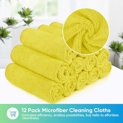 HOMEXCEL Yellow Microfiber Cleaning Cloth, 24 Pack Premium Microfiber Towels for Cars, Lint Free, Highly Absorbent, Reusable Cleaning Rags for Car, Household, Kitchen, Window, 11.5"X11.5" - color: Yellow
