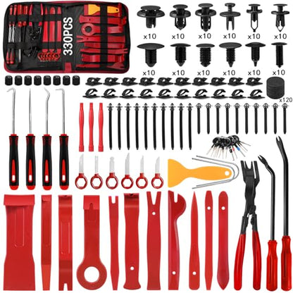 Trim Removal Tool Kit 330Pcs Car Removal Tool Kit Pry Tool Set Auto Clip Pliers Panel Door Radio Dash Window Bumper Adhesive Cable Clips Retainer Clip Set Terminal Removal Tool Set Fastener Remover - color: Red