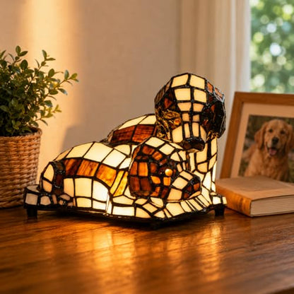 Bieye L10772 Dogs in Love Tiffany Style Stained Glass Accent Table Lamp Night Light for Bedside Living Room Bedroom Animal Pet Lovers Home Decoration