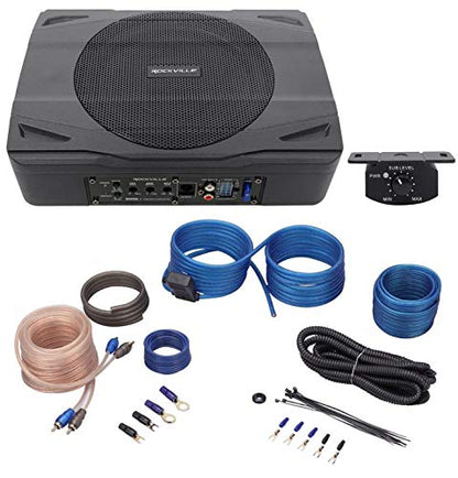 Rockville SS8P 8" Powered Under-Seat Car Subwoofer with RWK10 Amp Kit