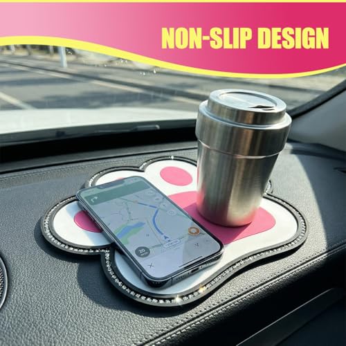 Bling Bear Claw Car Dashboard Non Slip Mat, Rhinestone Car Dashboard Grip Pad, Vehicle Strong Sticky Pads for Cell Phone, Sunglass, Key, Glass, Electronic Devices (Red) - color: Red
