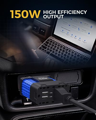 Ampeak 150W Car Power Inverter, 12V DC to 120V AC, Cigarette Lighter Plug - color: 150W Blue