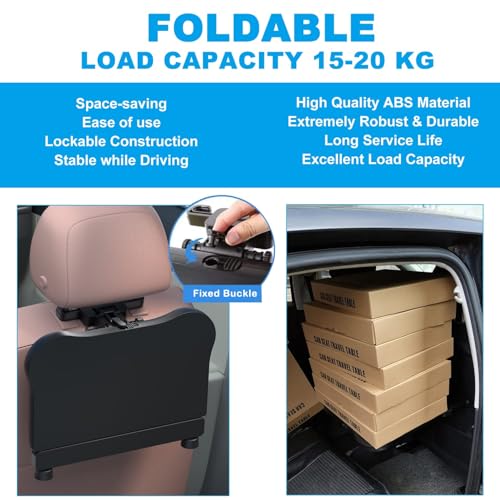 Car Back Seat Tray Table - Stable Foldable Auto Backseat Food Trays Desk for Rear Passenger Road Trip Eating & Work, Multifunctional Adjustable Travel Tray with Phone Drink Holder for Laptop iPad
