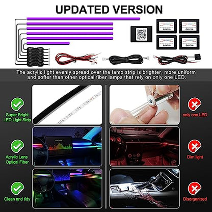 Acrylic Interior Car LED Strip Light with Wireless APP, RGB 6 in 1 with 175 inches 593 LEDs Fiber Optic Ambient Lighting Kits, 16 Million Colors Sound Active Function Car Neon Lights - size: RGB Kit - 6 in 1