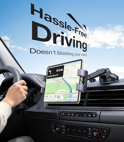 Tablet Holder for Car Mount for Tablet【Suction Cup】 360° Rotating iPad Mount for Truck Stand with Dash and Windshield, iPad Car Holder for All 4.7"-12.9" iPad Galaxy Tab, Road Trip Essentials