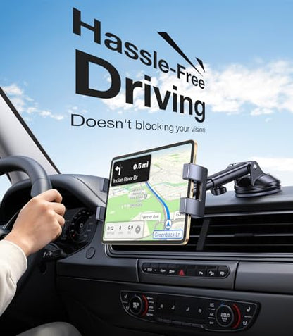 Tablet Holder for Car Mount for Tablet【Suction Cup】 360° Rotating iPad Mount for Truck Stand with Dash and Windshield, iPad Car Holder for All 4.7"-12.9" iPad Galaxy Tab, Road Trip Essentials